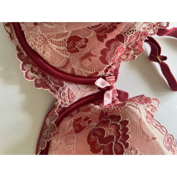 Soma Red And Pink Lace Underwire Flirtation Balconet Bra 34DD - Picture 5 of 8